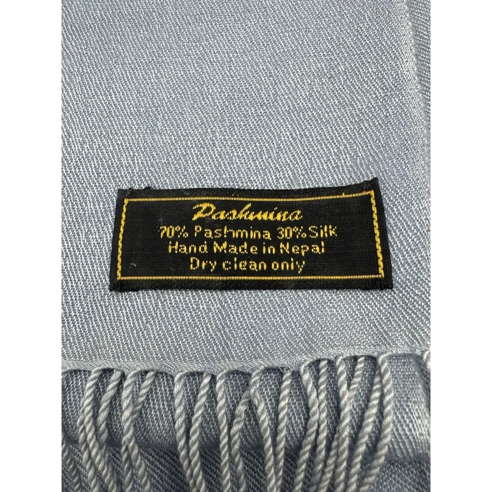 Unbranded Pashmina Silk Scarf Shawl Slate Blue Handmade Nepal Fringe Scarf